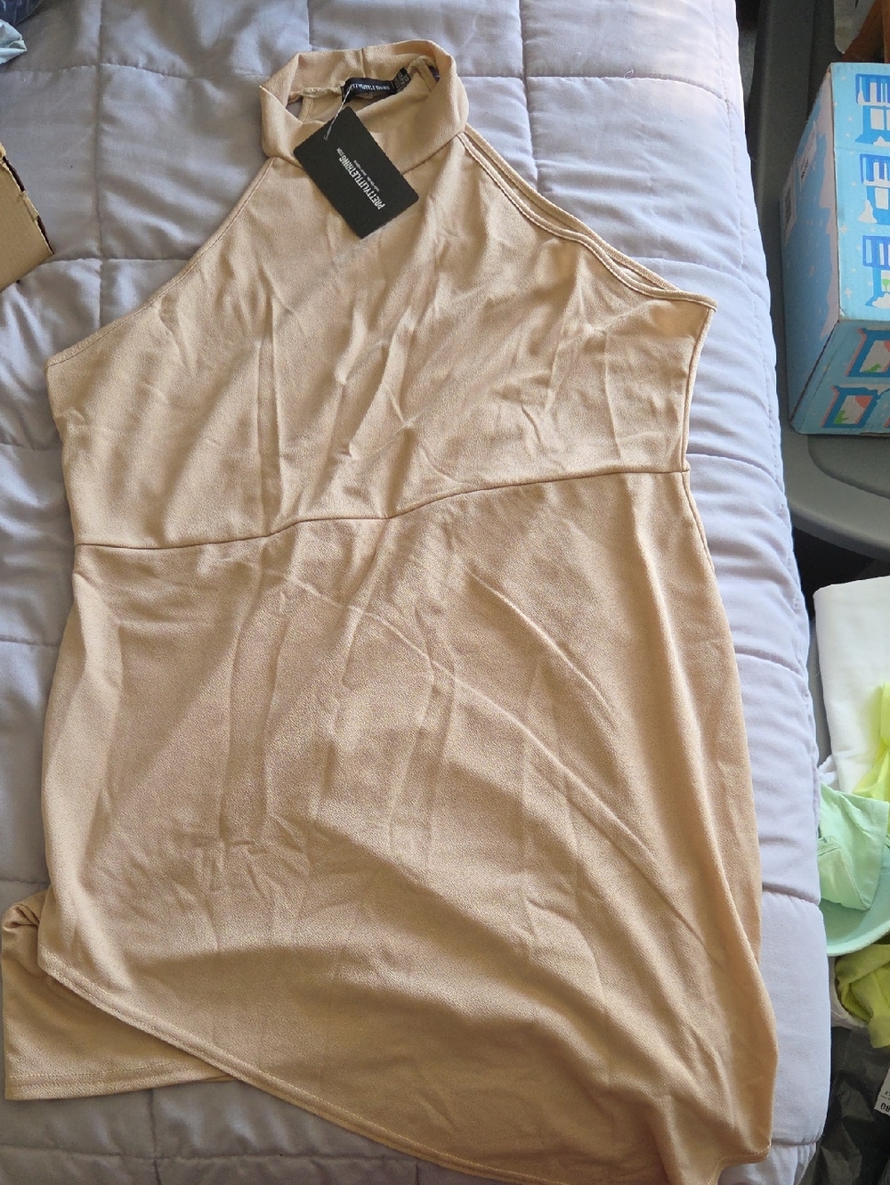 PrettyLittleThing Nude High Neck Sleeveless Dress